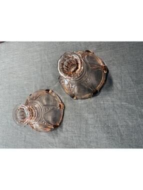Pink Depression Glass Anchor Hocking Oyster & Pearl Candle Holder Pair Of 2